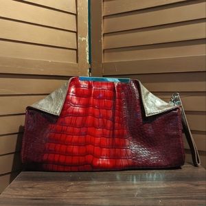 Vintage Red Faux Alligator Skin Clutch